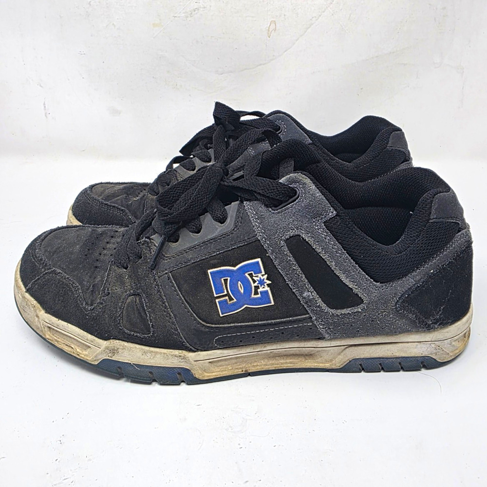 DC Stag Skate Shoes Mens 11.5 Black Gray Blue Leather 320188 Skateboarding